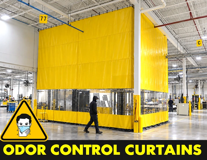 Fume and odor control curtains for factories and warehouses