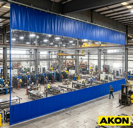 A temporary curtain wall installed in an industrial facility to divide or enclose a work area.