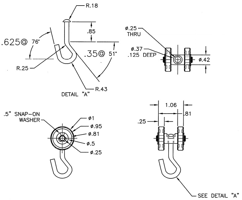 Standard Roller Hook Updated Dimensions