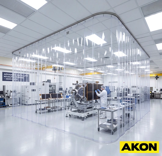 Antistatic ESD curtains installed in an industrial facility to protect sensitive electronics from static discharge.