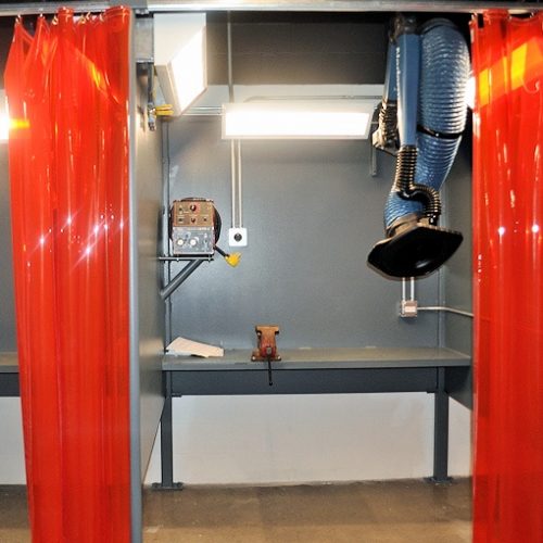 Side to side welding booth curtains