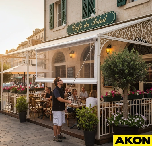 Roll-up clear curtains provide weather protection while maintaining full visibility.(1)