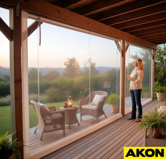 Roll-up clear curtains provide weather protection while maintaining full visibility.(2)