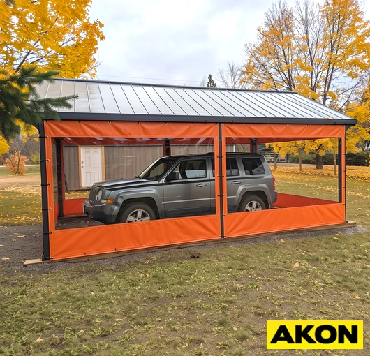 Weather resistant carport curtains