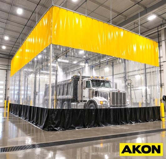 Clear vinyl wash bay curtains improve visibility