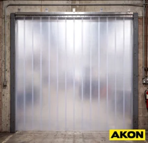 Frosted vinyl strip curtain installed in a commercial doorway to block visibility while allowing easy passage.