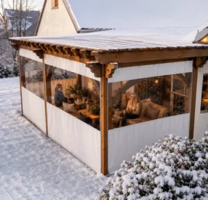 Clear panels to enclose patio for winter.