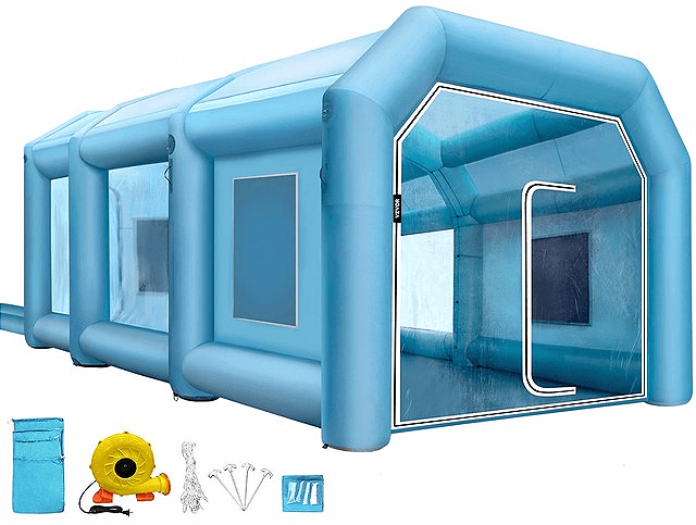 an inflatable wash spray tent