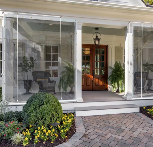 porch enclosure roll up clear curtain sides allows the sun inside