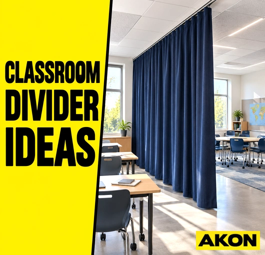 Vinyl curtain dividers installed in a classroom to partition the space into separate learning areas.