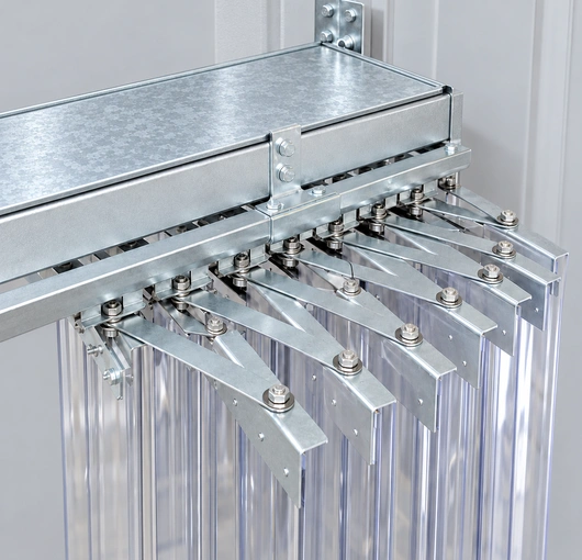 Accordion strip curtain folding hardware with galvanized steel top plate and clear PVC strips