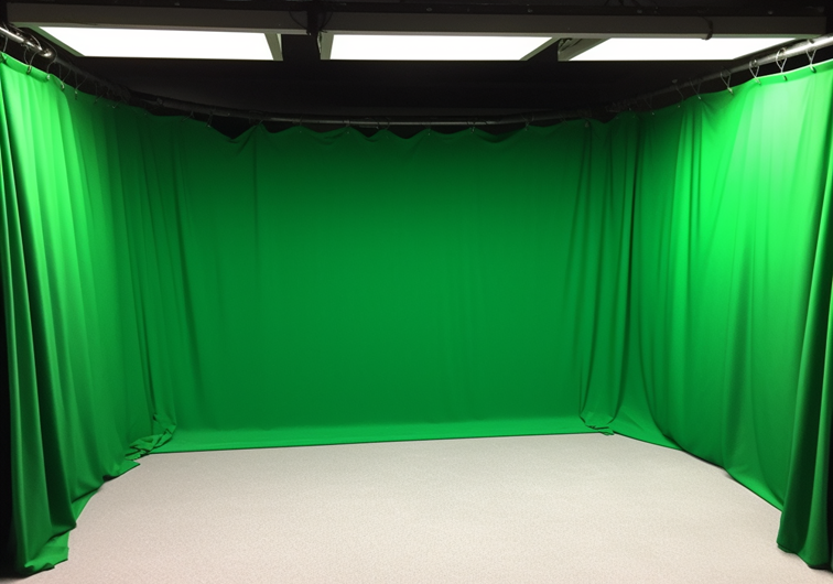 green screens with curtain tracks