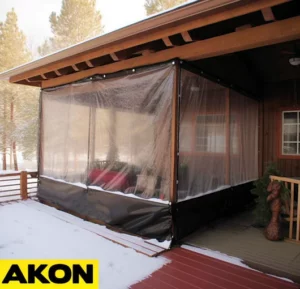This is a winter enclosure with static mounted tarps and a zipper entrance on the back side.