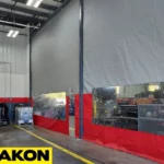 curtain wall in warehouse with doors