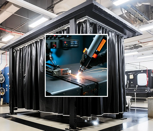 laser welding booth cell with curtains