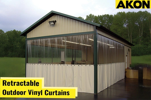 Retractable outdoor vinyl curtains designed for gazebo weather protection by AKON