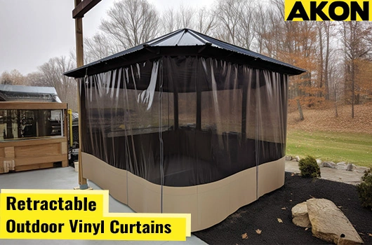 Please write a 10-word-long image alternative text of this product: retractable-outdoor-vinyl-curtains-for-medium-sized-patios by AKON