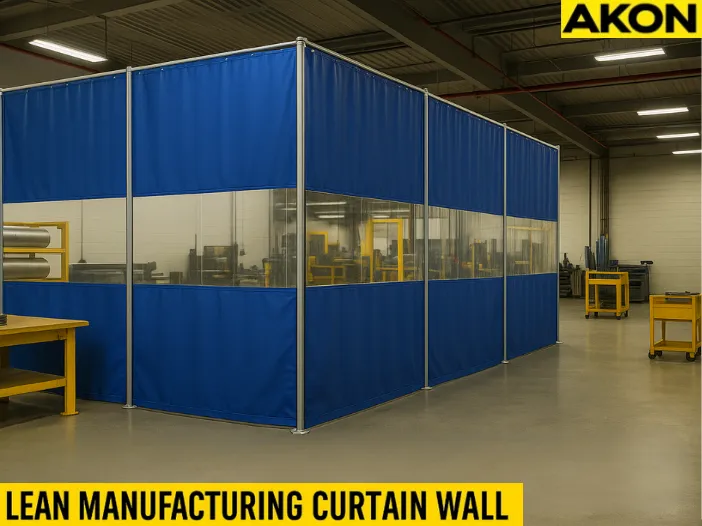 Create a Lean Manufacturing Layout Using Curtain Walls for flexible workspace separation and efficient production flow in industrial facilities