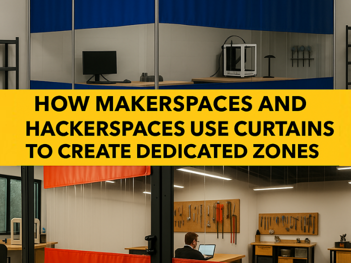 How makerspaces and hackerspaces use curtains to create dedicated zones for flexible, private, and organized work areas
