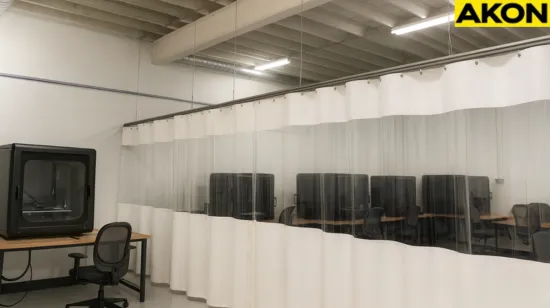 Using curtain walls to reduce airborne contaminants in 3D printing labs by separating workstations with clear and opaque vinyl panels