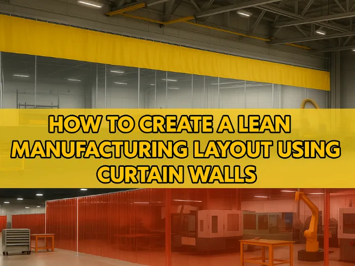 eatured image showing industrial curtain walls used to divide work zones in a factory, illustrating how to create a lean manufacturing layout using curtain walls for flexibility and efficiency