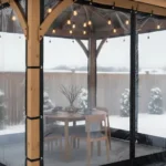 Black-trimmed pergola enclosure with tight corner seals How to Seal Pergola Corners and Gaps for a Tight Winter Fit
