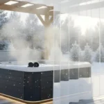 Clear Vinyl Curtains for Hot Tubs and Spas – How to Enclose for Winter using sliding panels on a wooden pergola frame