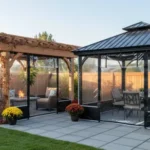 Clear vinyl zippered door panels for pergolas and gazebos when and how to use, designed to block wind while keeping visibility and daylight