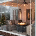 Full clear vinyl panel system on louvered pergola in winter – Winterizing a Louvered Pergola – What Works and What to Avoid