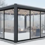 Modern pergola fitted with seamless clear vinyl enclosures for winter protection – Winterizing a Louvered Pergola – What Works and What to Avoid