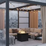 Pergola enclosure combining clear vinyl panels and outdoor curtains for warmth and privacy – Winter Pergola Enclosures Clear Vinyl vs. Polycarbonate vs. Curtains