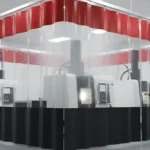 Transparent Coolant Spray Containment Solutions for Machining Zones Without a Top Rail designed with clear vinyl and black trim panels