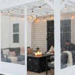White framed pergola with vinyl side panels and string lights in winter – Pergola Side Panels Temporary Winter Solutions That Look Built-In