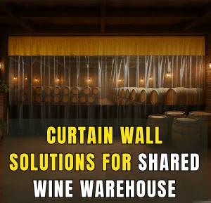 Wine warehouse with curtain wall enclosures separating storage areas and providing shared space solutions