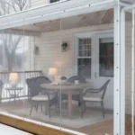 Winterize a screened porch to four-season space with removable panels in a white frame enclosure, keeping outdoor dining areas warm and protected