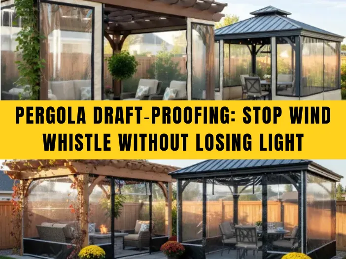 Zippered door panels for pergolas and gazebos – when and how to use them, shown as clear vinyl enclosures that draft-proof outdoor spaces without blocking light