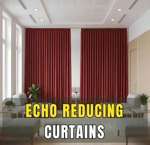 Echo Reducing Curtains in crimson red used in a waiting room to create a quieter and more private environment