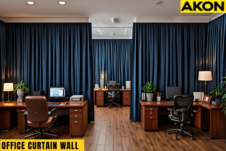 Partition Curtains for Office used as curtain walls to create private office sections, improving noise control and workspace separation
