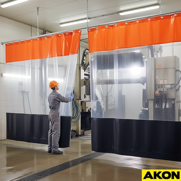 wash bay curtains to contain water spray