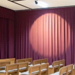 Burgundy stage Curtains for Camps and Retreat Centers used for performances or chapel events