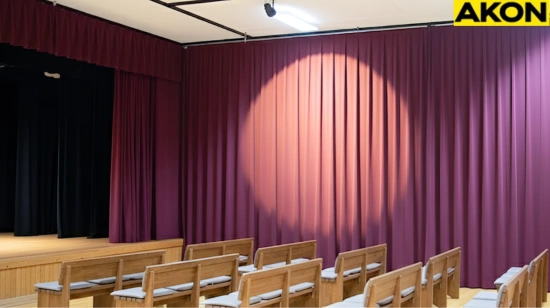 Burgundy stage Curtains for Camps and Retreat Centers used for performances or chapel events
