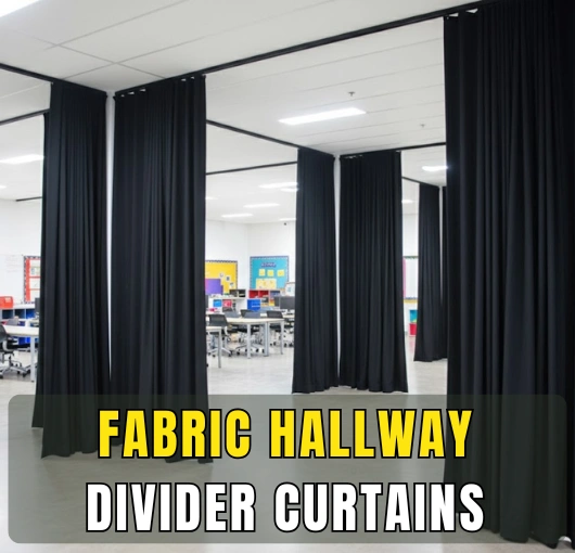 Fabric Hallway Divider Curtains in a modern office, dividing the hallway and enhancing space organization and privacy