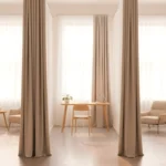 Premium Velour Fabric Enclosure Curtains used to divide spaces in a modern office, creating private work areas