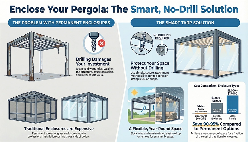 smart-no-drill-solution-aluminum-pergola-enclosure-custom-made