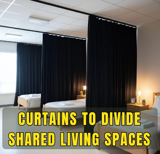 Blackout curtains dividing shared sleeping areas for improved privacy