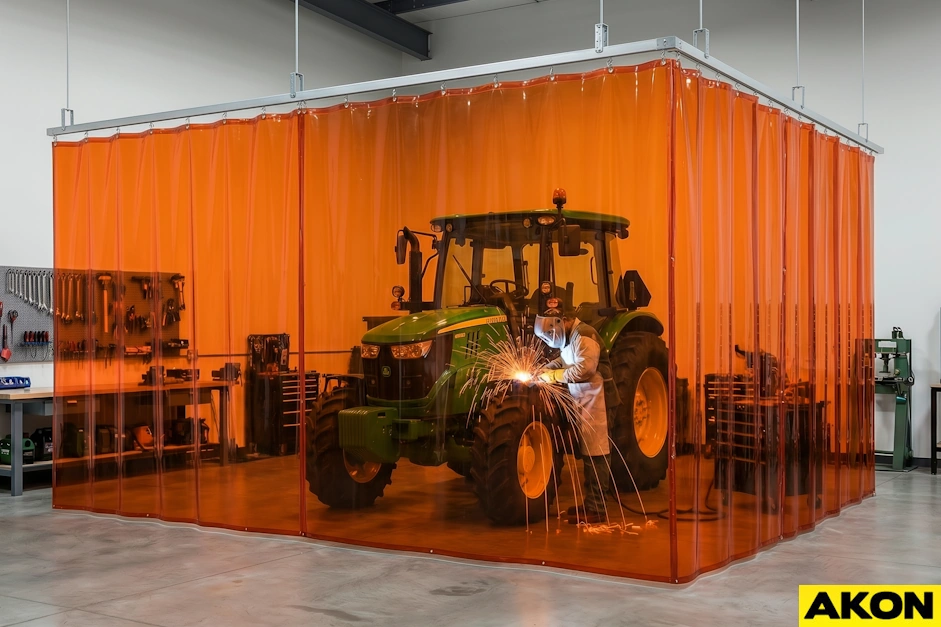 tinted orange welding curtain panels