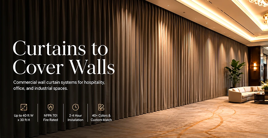 Modular fabric and vinyl curtains installed as room dividers along interior facility walls in an industrial building.