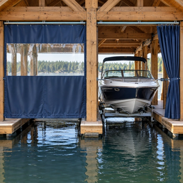 Sliding curtains across separate boat slips