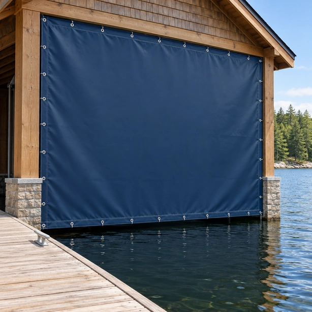 Blue static boathouse tarp
